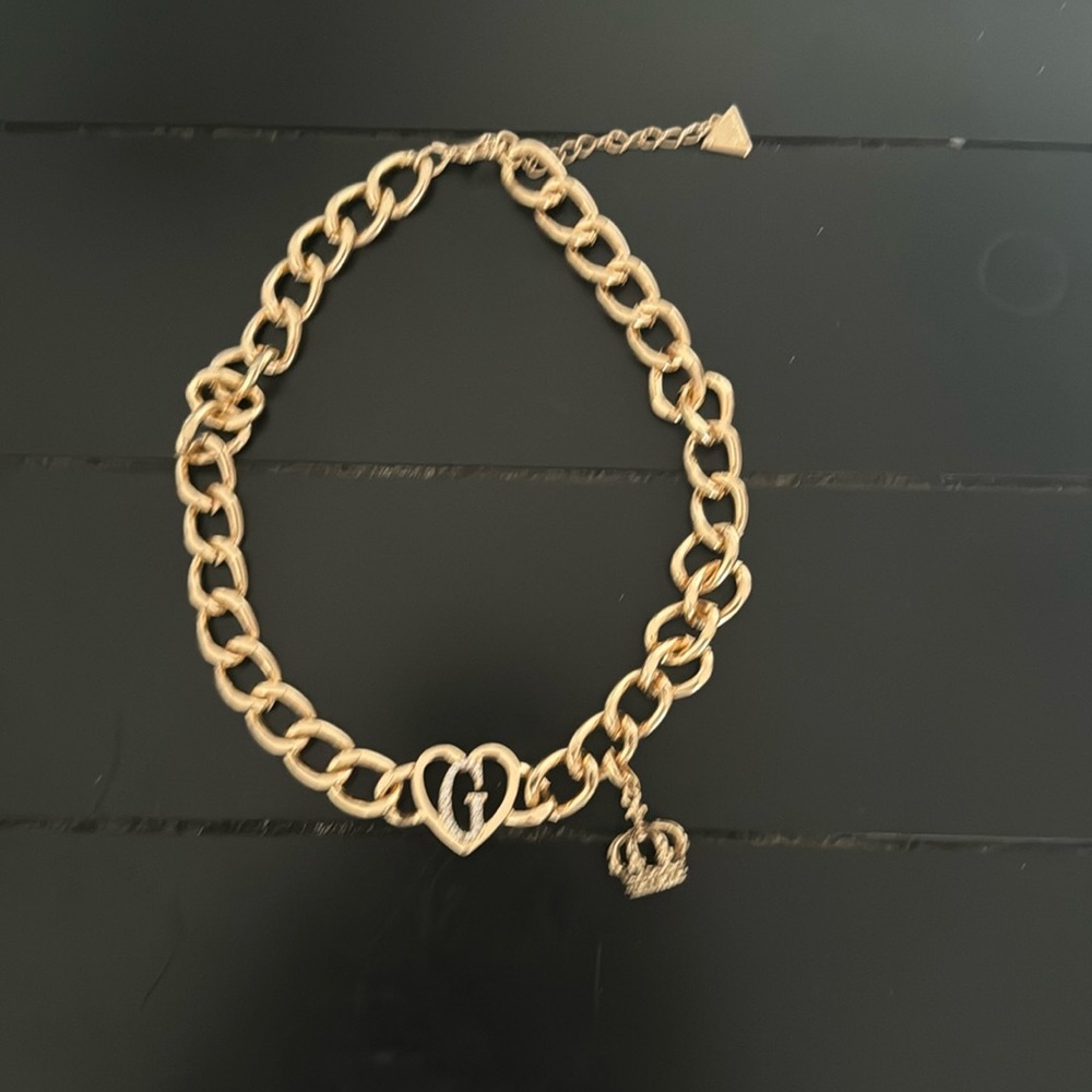 Guess 16 «  Choker Thick Link Statement Necklace W/Removable Crown Charm